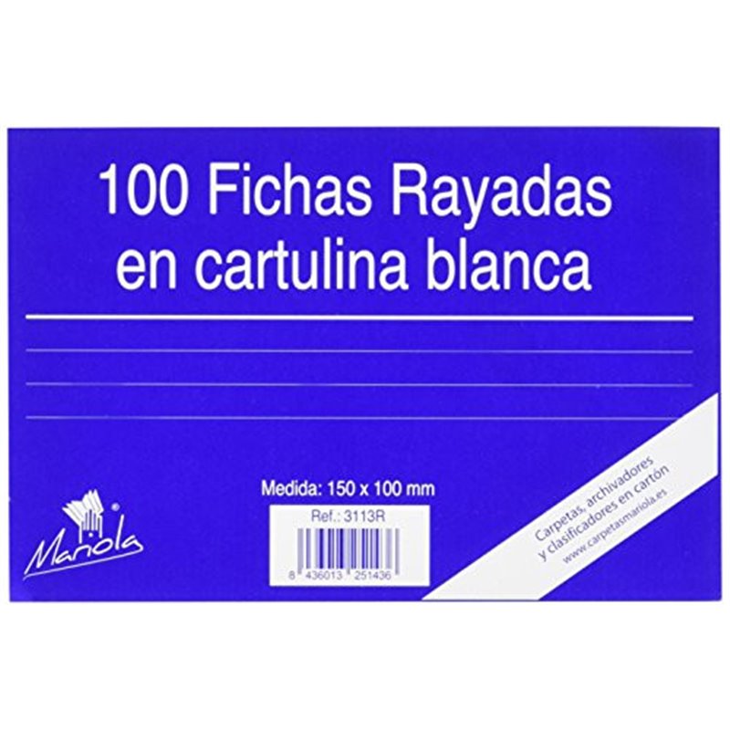 100 FICHAS DE CARTULINA RAYADA  (150X100 MM) N.º 3 MARIOLA 3113R