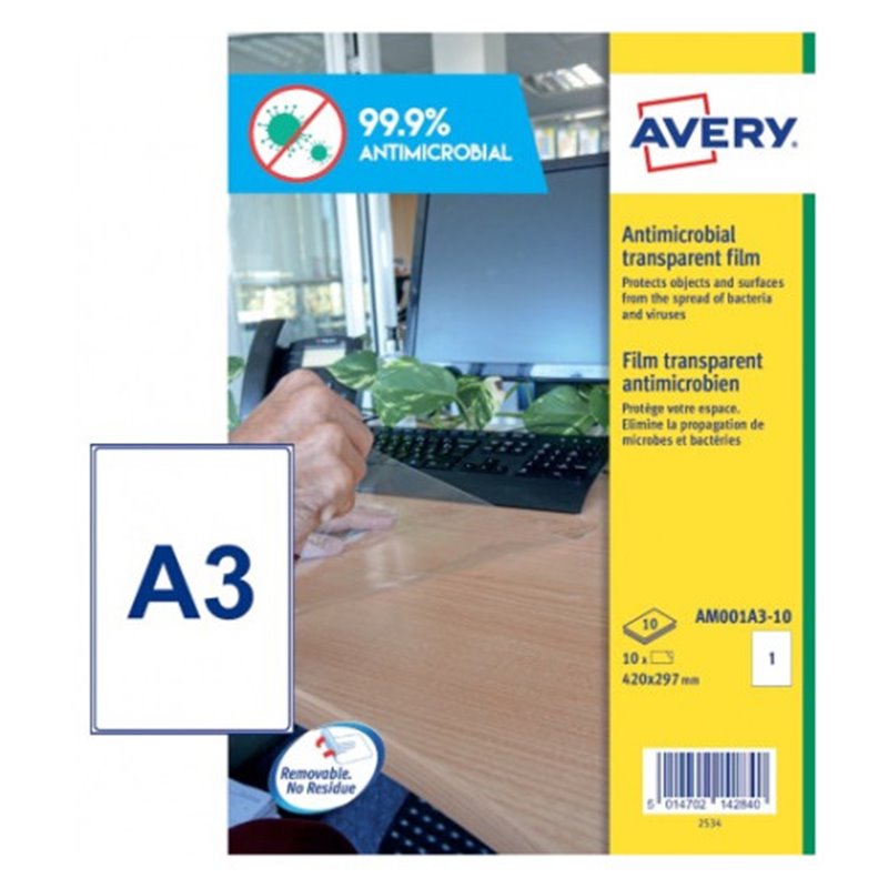 Avery AM001A3 etiqueta autoadhesiva Rectángulo Desmontable Transparente 10 pieza(s)