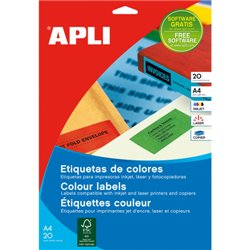 PACK 20 HOJAS (200 UDS) ETIQUETAS AMARILLAS 210X297MM APLI 1599