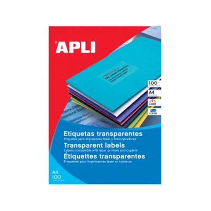 PACK 20 HOJAS (20 UDS) ETIQUETAS TRANSLUCIDAS 210X297MM APLI 1225