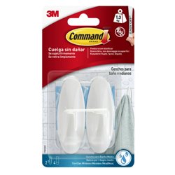 BLISTER 2 GANCHOS ADHESIVOS MEDIANOS HASTA 1,3KG BLANCO PARA BAÑO COMMAND 17081B 3M 7100121117