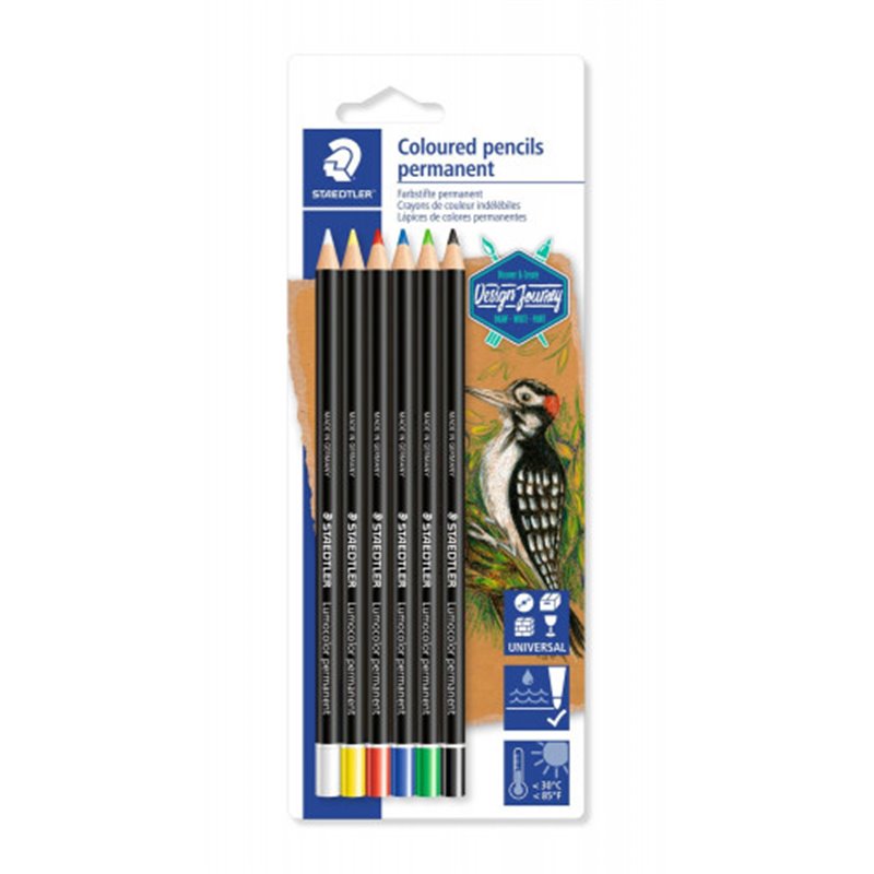 BLÍSTER CON 6 LÁPICES, UNO DE CADA COLOR (BLANCO, AMARILLO, ROJO, AZUL, VERDE Y NEGRO) STAEDTLER 10820BK6-C