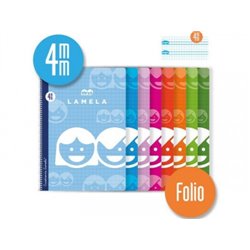 CUADERNO BASICO FORMATO FOLIO 80 HOJAS RAYADO 4 MM SURTIDOS LAMELA 07F004