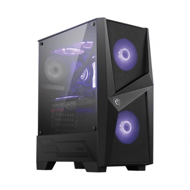 CAJA MSI MAG FORGE 100M,3x2.5"+2x3.5”,3x120MM (RGB) +1x120MM,2xUSB3.2+AUDIO+MICRO,MID-TOWER,NEGRA