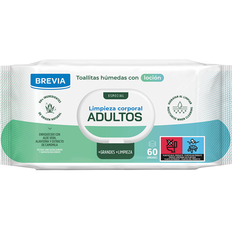 TOALLITAS HUMEDAS C/LOCION LIMPIEZA CORPORAL ADULTOS 60UD