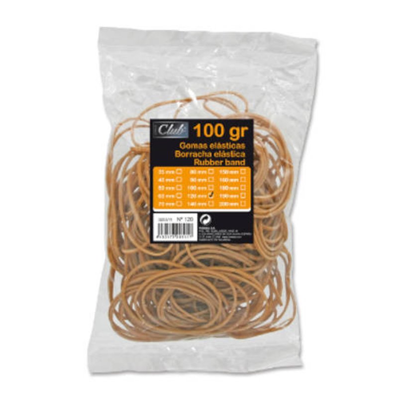BOLSA 100 GR. GOMAS ELASTICAS Nº 12 DE 12 CM. LARGO OFFICE CLUB 320511