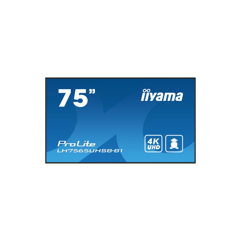 iiyama LH7565UHSB-B1 pantalla de señalización Diseño de quiosco 189,2 cm (74.5") LED Wifi 800 cd / m² 4K Ultra HD Negro Procesad