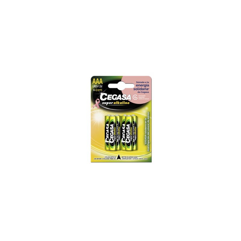 BLISTER 4+2 PILAS SUPER ALKALINAS LR03 - E92 (AAA) CANCER MAMA CEGASA 329057