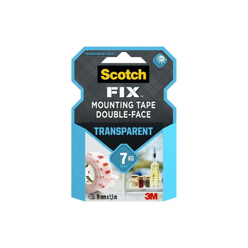 ROLLO CINTA DE MONTAJE DOBLE CARA TRANSPARENTE 19 MM X 1,5M HASTA 7KG FIX 4910C-1915-P SCOTH 7100261816