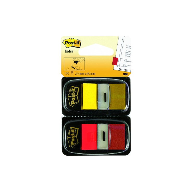 PACK 2 DISPENSADORES X 50 MARCADORES INDEX 25,4X43,2MM COLORES ROJO/AMARILLO 680-RY2 POST-IT 7000052571
