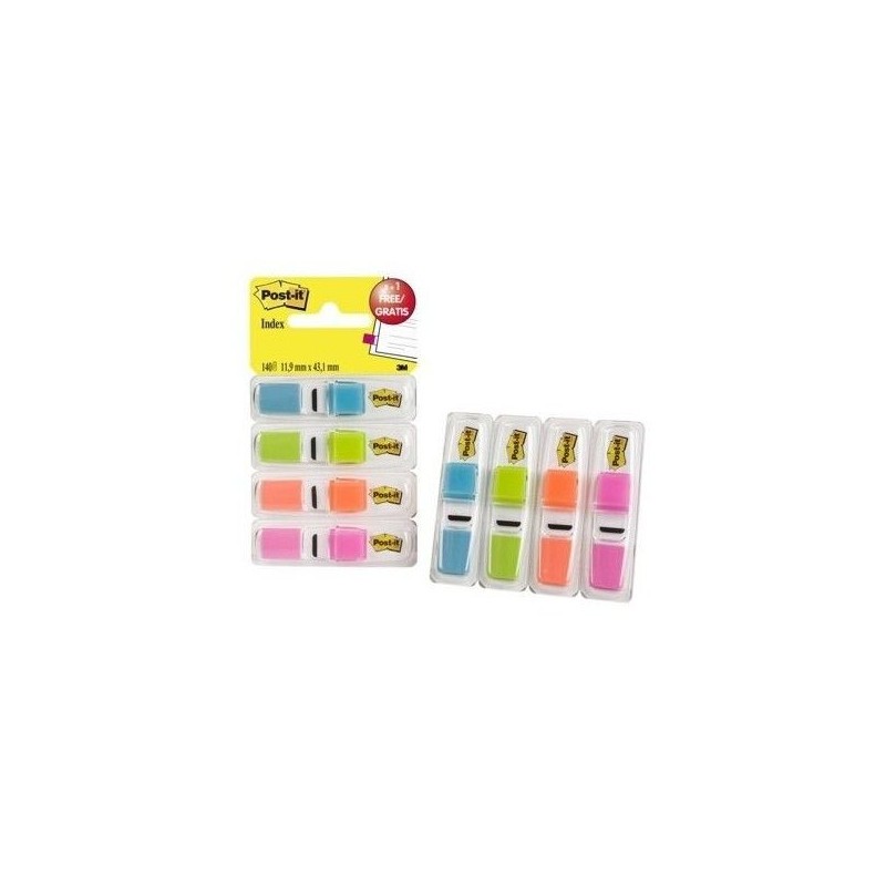 PACK 3+1 DISPENSADORES X 35 MARCADORES INDEX PEQUEÑOS 11,9X43,2MM COLORES SURTIDOS TRANSLÚCIDOS 683-4ABB POST-IT 7100019101