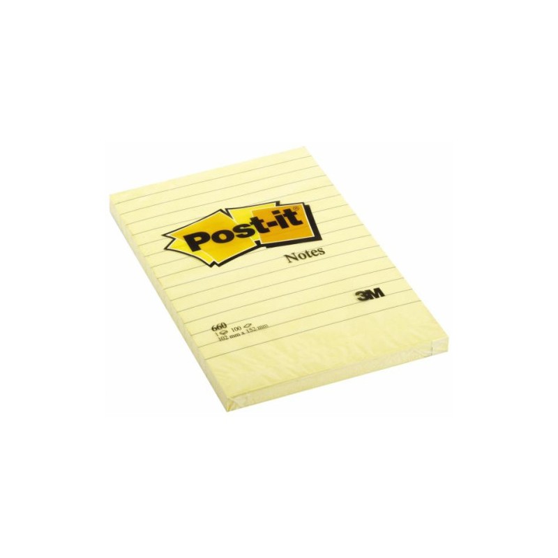 BLOC 100 HOJAS NOTAS GRANDES ADHESIVAS 101X152MM CANARY YELLOW CON LÍNEAS 660 POST-IT 7100172753