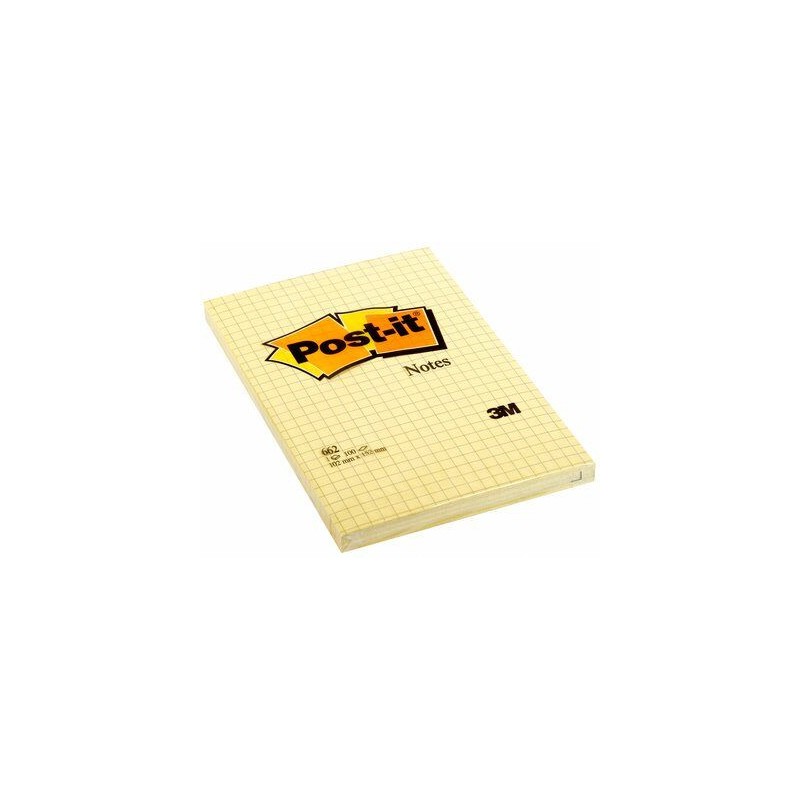 BLOC 100 HOJAS NOTAS GRANDES ADHESIVAS 101X152MM CANARY YELLOW CUADRÍCULA 662N POST-IT 7100172739