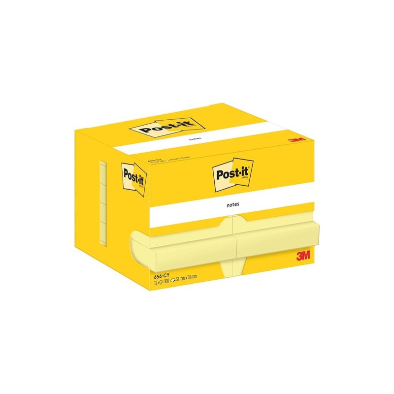 PACK 12 BLOCS 100 HOJAS NOTAS ADHESIVAS 51X76MM CANARY YELLOW CAJA CARTÓN 656 POST-IT 7100290170