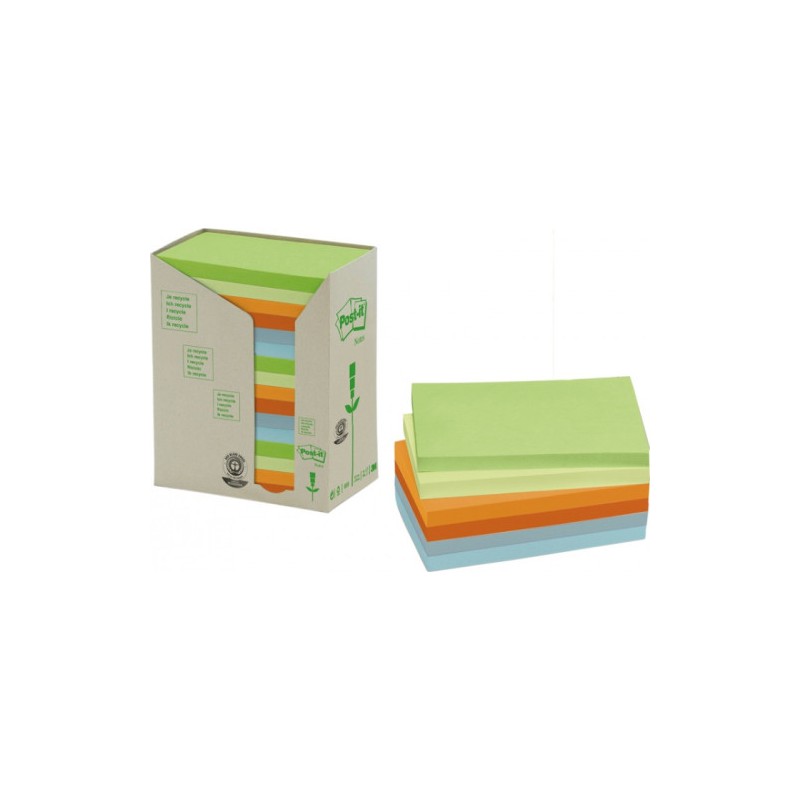 PACK 16 BLOCS 100 HOJAS NOTAS RECICLADAS ADHESIVAS 76X127MM COLORES SURTIDOS PASTEL 655-1RPT POST-IT 7100259665