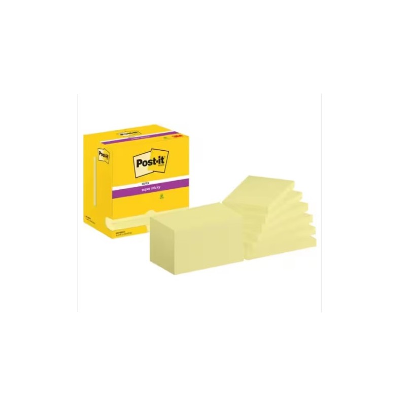 PACK 12 BLOCS 90 HOJAS NOTAS ADHESIVAS 76X127MM SUPER STICKY CANARY YELLOW CAJA CARTÓN 655-12SSCY-EU POST-IT 7100290175