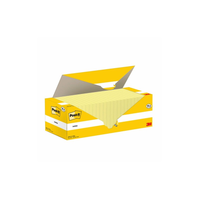 PACK 18+6 BLOCS 100 HOJAS NOTAS ADHESIVAS 76X127MM CANARY YELLOW CAJA CARTÓN 655-CY-VP24 POST-IT 7100317836