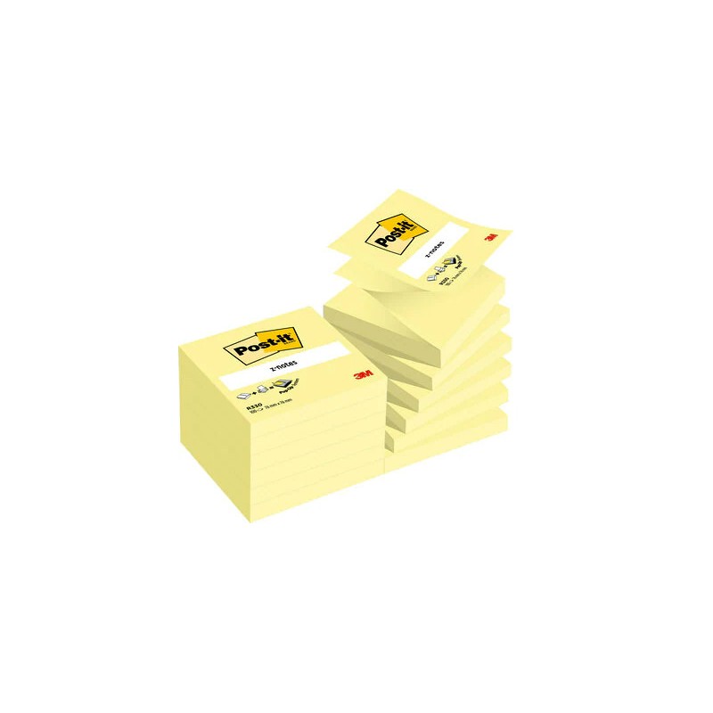 PACK 12 BLOCS 100 HOJAS Z-NOTES ADHESIVAS 76X76MM CANARY YELLOW CAJA CARTÓN R-330-CY POST-IT 7100290167