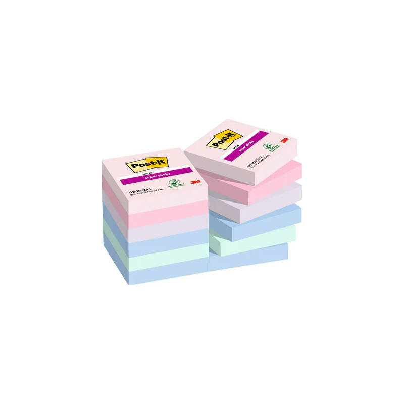 PACK 12 BLOCS 90 HOJAS NOTAS ADHESIVAS 47,6X47,6MM SUPER STICKY COLECCIÓN SOULFUL CAJA CARTÓN 622-12SS-SOUL POST-IT 7100290159