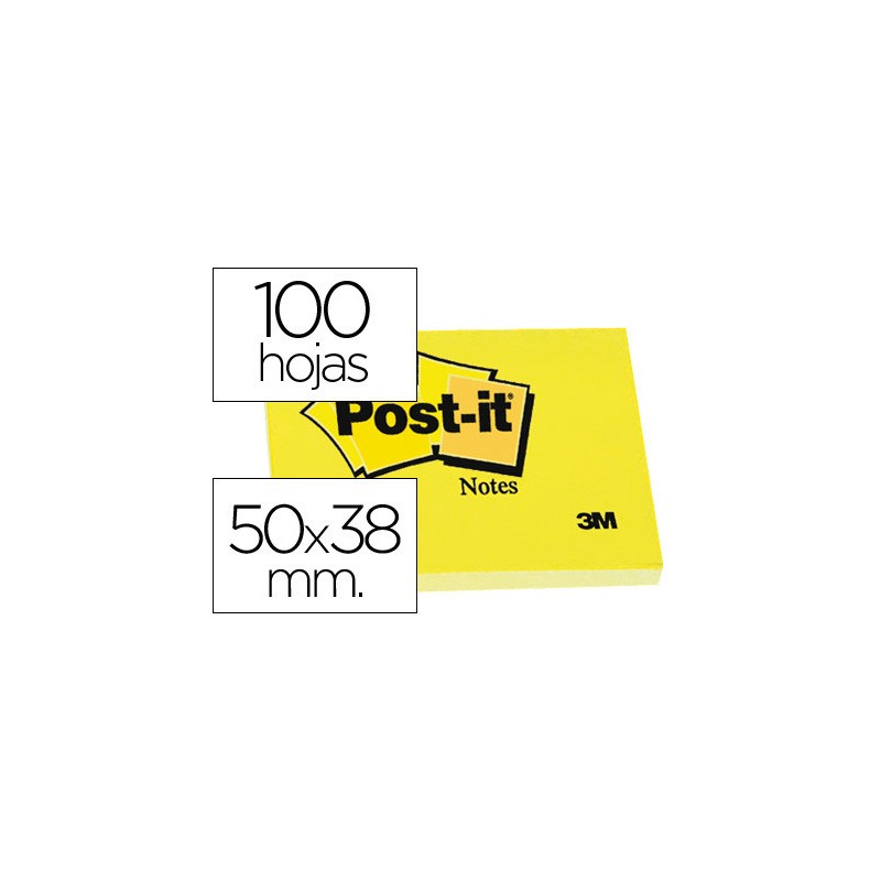 PACK 12 BLOCS 100 HOJAS NOTAS ADHESIVAS 38X51MM CANARY YELLOW SIN ENCELOFANADO INDIVIDUAL 653-E POST-IT 7100290163