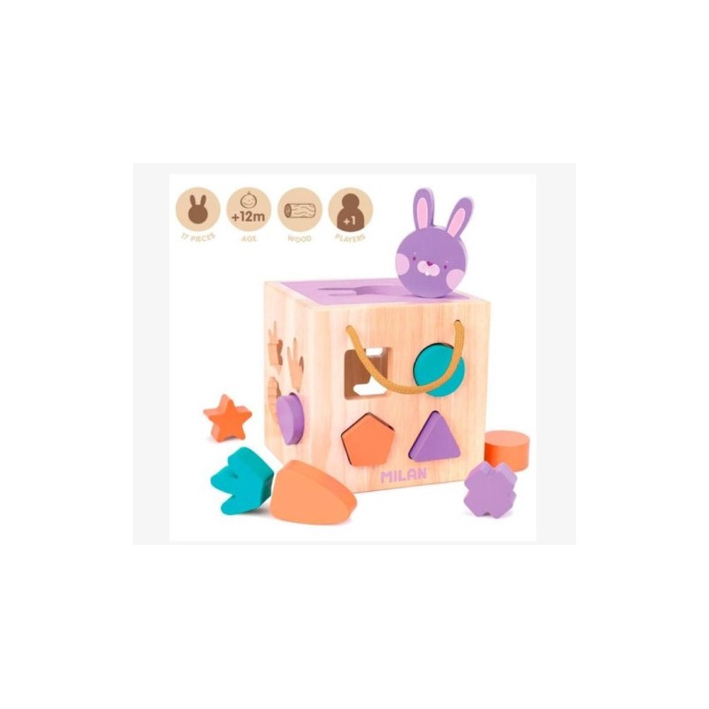 JUGUETE EDUCATIVO DE MADERA CUBO PARA ENCAJAR PIEZAS 'RABBIT' MILAN 660505