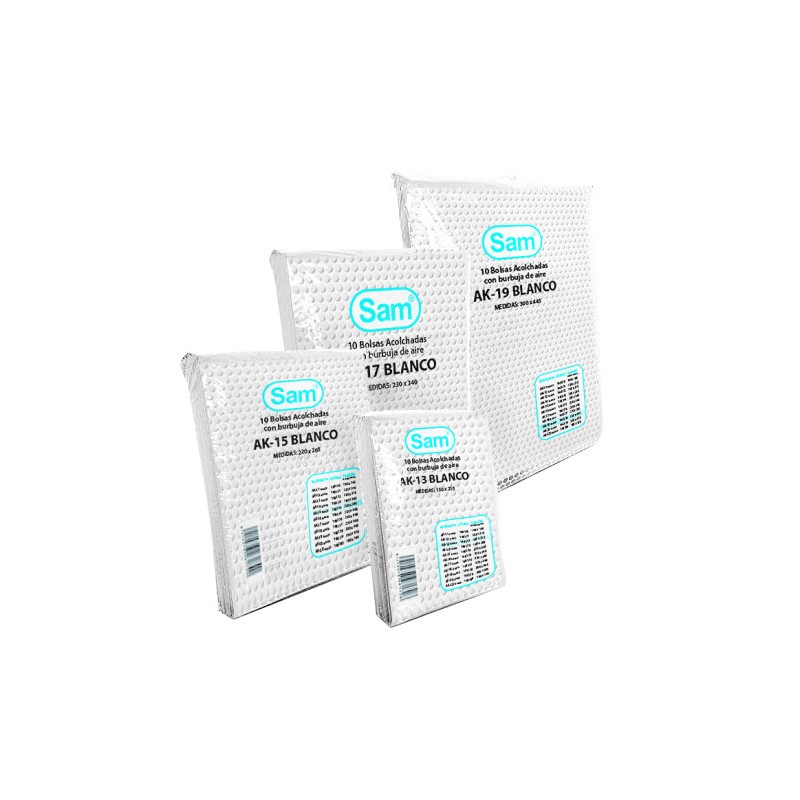 PAQUETE 10 BOLSAS AIR BAG AUTOADHESIVA ACOLCHADA AK-11 BLANCO MEDIDA INTERIOR 100X165 SAM 146170