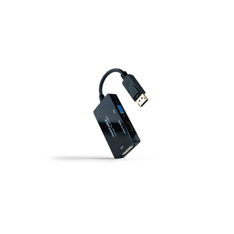 Nanocable Conversor DISPLAYPORT a HDMI/DVI/VGA, 20 cm, Negro
