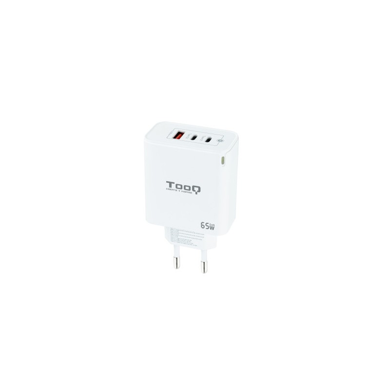 TooQ Cargador de Pared GaN 2USB-C/PD + USB-A/QC 65W, Blanco