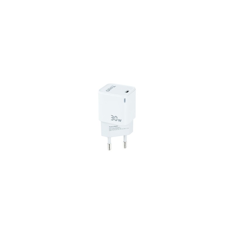 TooQ Cargador de Pared GAN USB-C/PD 30W, Blanco