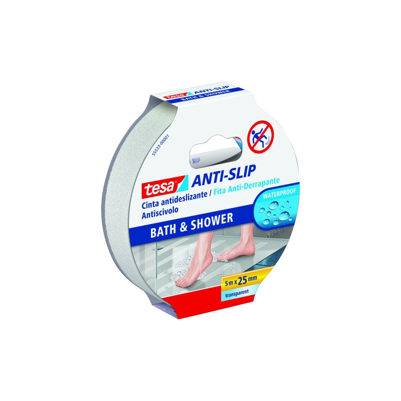 ROLLO CINTA SEGURIDAD ADHESIVA ANTIDESLIZANTE 25 MM X 5 METROS TRANSPARENTE TESA 55533-00001-11