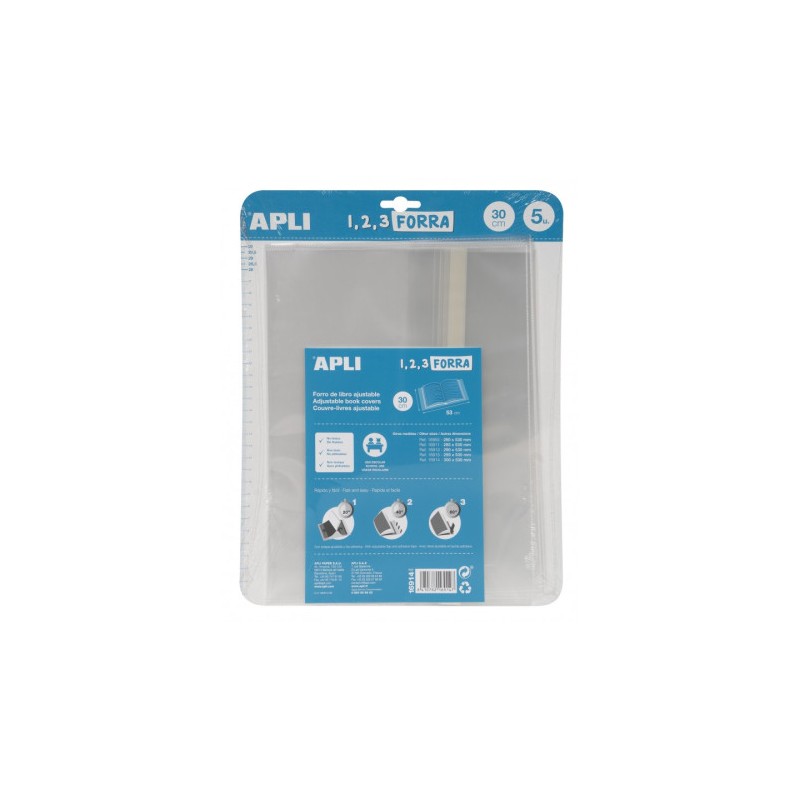BLÍSTER 5 UDS. FORRO DE LIBROS CON SOLAPA AJUSTABLE PP 300 MM APLI 16914