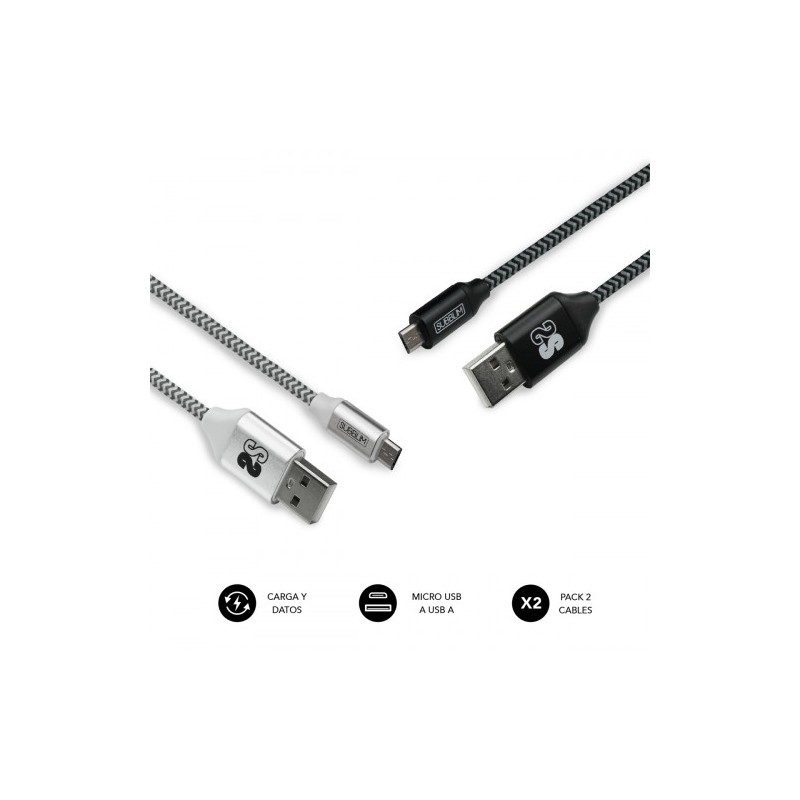 SUBBLIM PACK 2 CABLES USB A MICRO USB (2.4A) 1M BLACK/SILVER