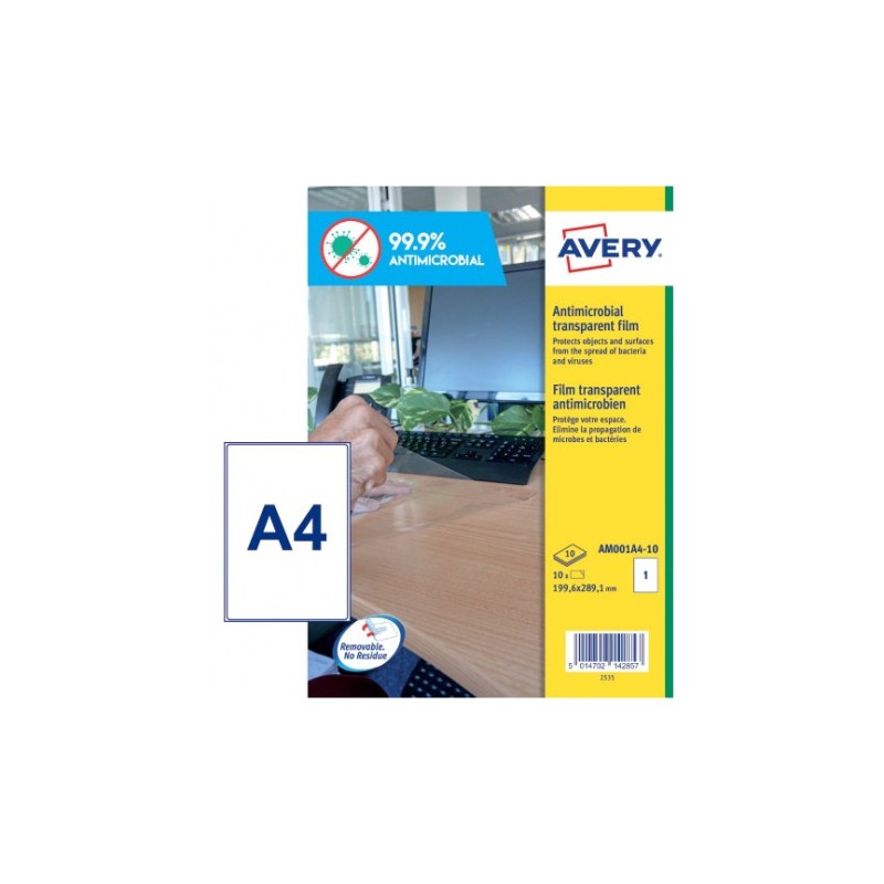 Avery AM001A4 etiqueta autoadhesiva Rectángulo Desmontable Transparente 10 pieza(s)