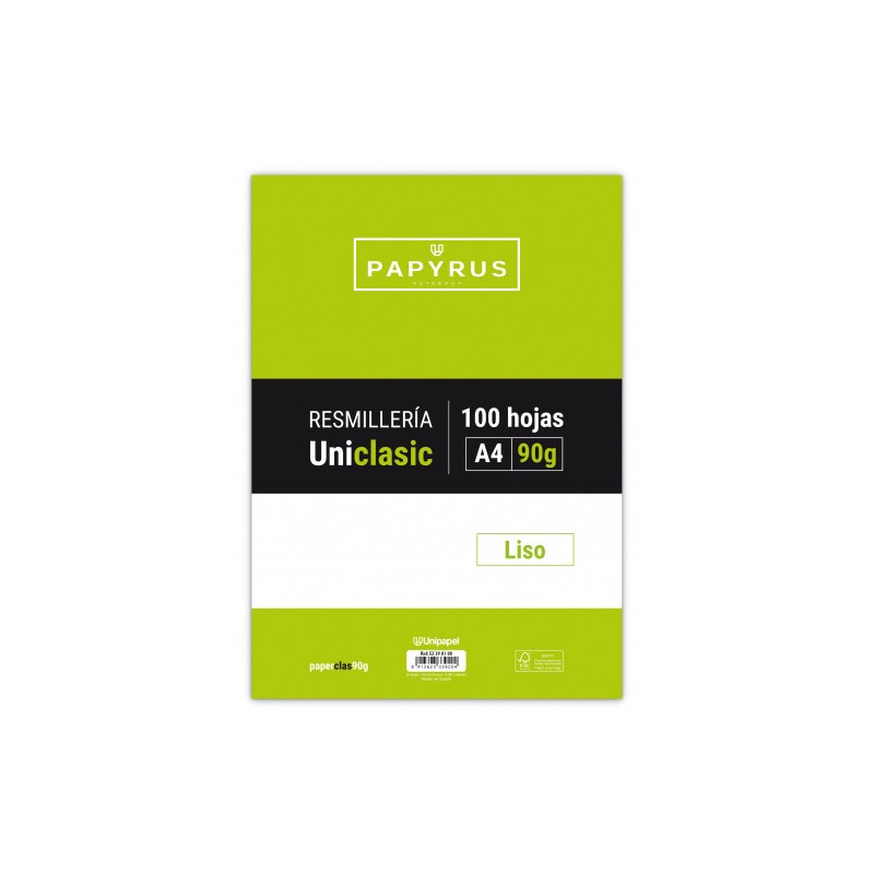 RECAMBIO PAQUETE 100 HOJAS A4 UNICLASIC 90 GR. LISO SIN MARGEN PAPYRUS 53390100