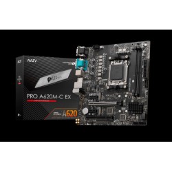 PLACA MSI PRO A620M-C EX,AMD,AM5,A620,2DDR5,128GB,VGA+DVI+HDMI+DP,GBLAN,4SATA6.0+2XM.2,4USB3.2+1USB3.2 TYPE-C,MATX