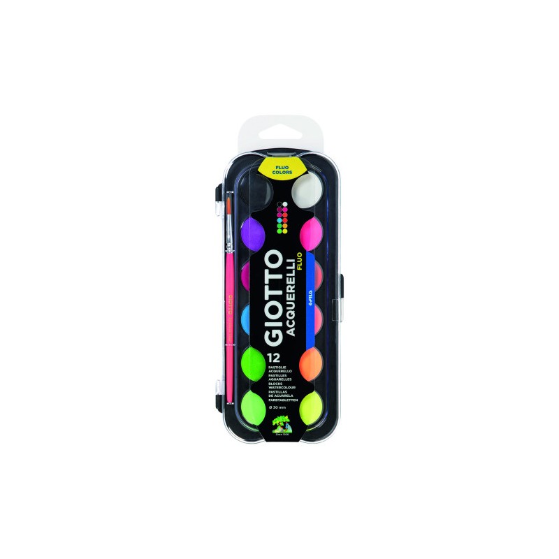 ESTUCHE 12 ACUARELAS FLUO 30 MM + PINCEL  GIOTTO F351400