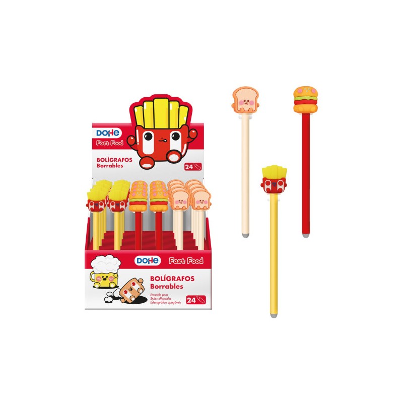 EXPOSITOR CON 24 BOLÍGRAFOS BORRABLES FAST FOOD DOHE 79688