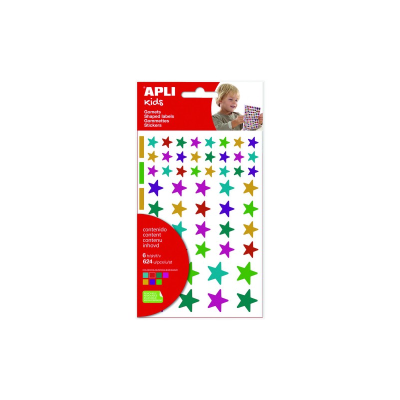 BOLSA DE GOMETS - PEGATINAS ESTRELLAS MULTICOLOR 6 HOJAS APL
