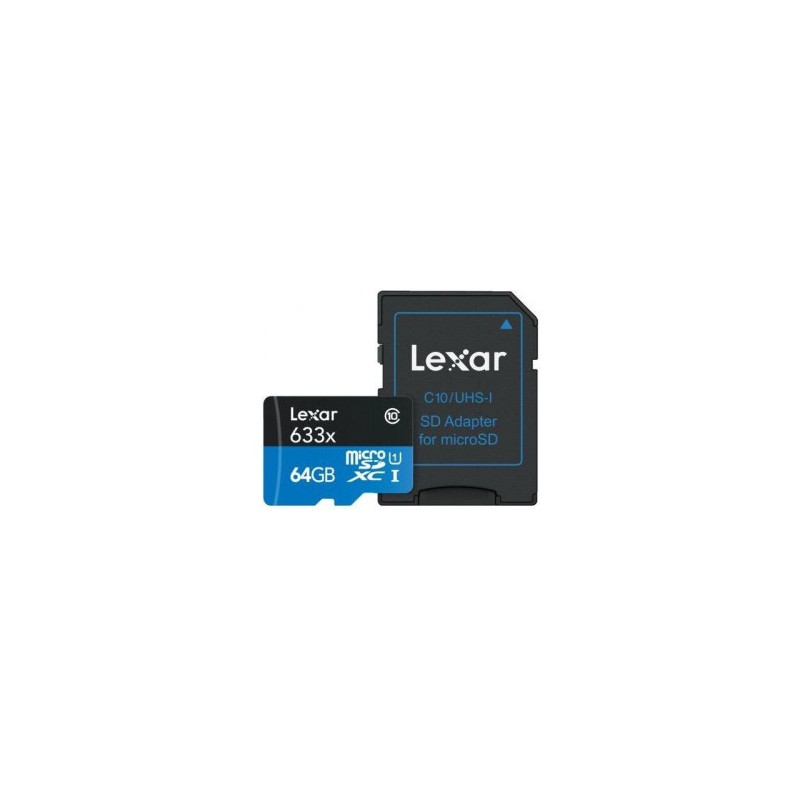 LEXAR 64GB HIGH-PERFORMANCE 633X MICROSDXC UHS-I, UP TO 100MB/S READ 45MB/S WRITE C10 A1 V30 U3