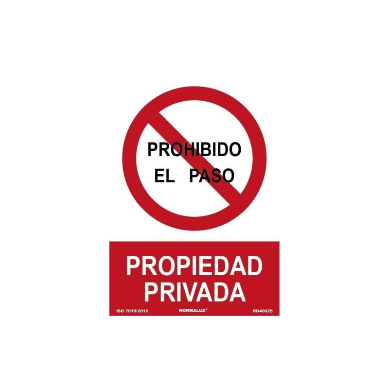 SEÑAL "PROHIBIDO EL PASO PROPIEDAD PRIVADA" 21X30CM PP ROJO Y BLANCO ARCHIVO 2000 6174-09 RJ