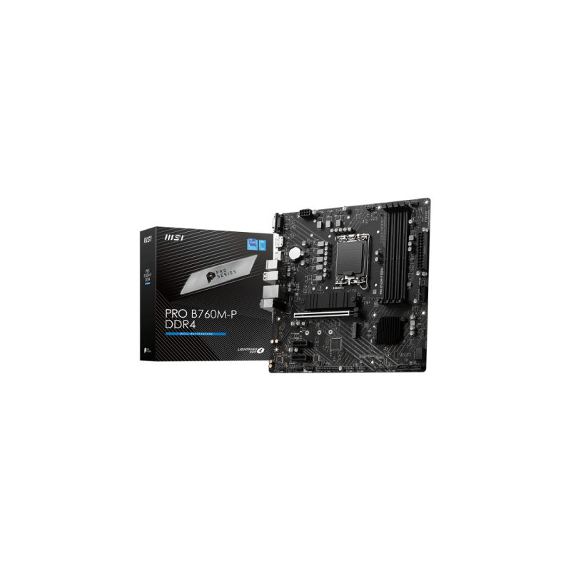 PLACA MSI PRO B760M-P,INTEL,1700,B760,4DDR5,192GB,VGA+HDMI+DP,4SATA+2M.2,4USB3.2,GBLAN,MATX