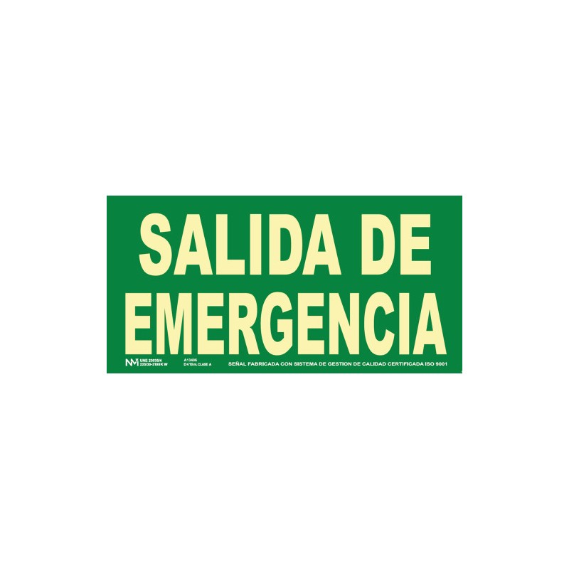 SEÑAL HOMOLOGADA SEGURIDAD SALIDA EMERGENCIA 320x150MM PVC VERDE ARCHIVO2000 6170-15H VE