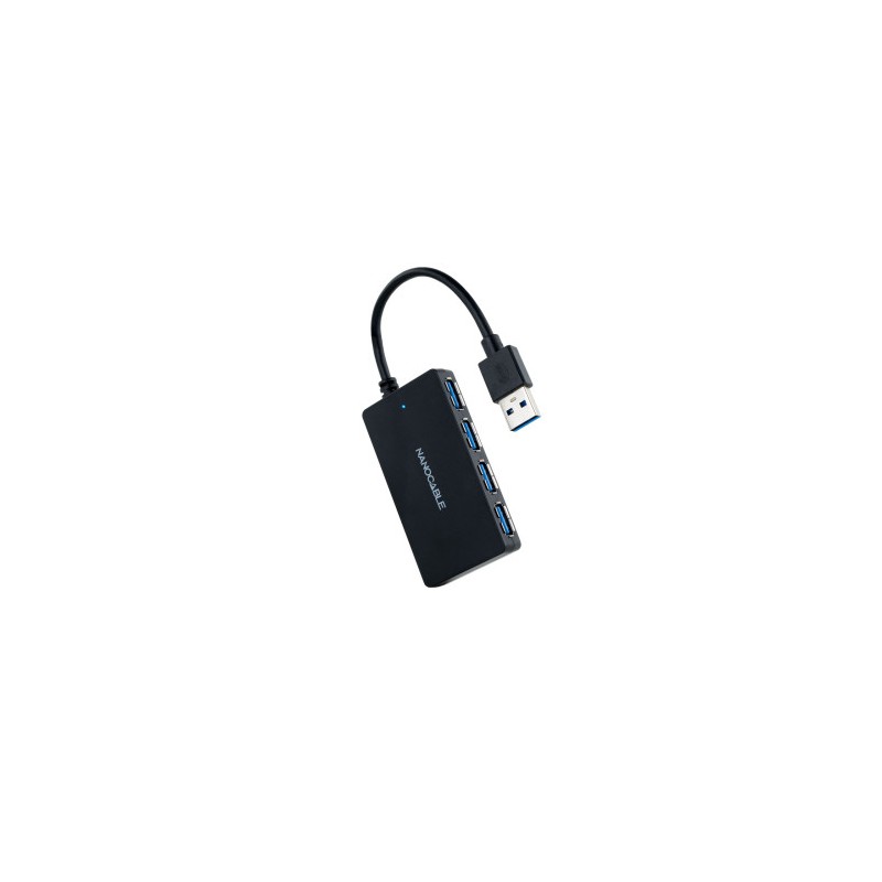 Nanocable Hub USB 3.0 con 4 Puertos de USB 3.0, USB-A/M-USB 3.0/H, Negro, 15 cm