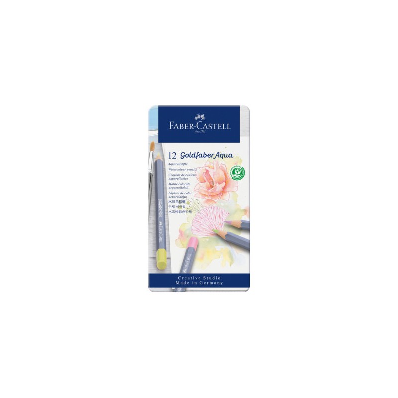 ESTUCHE METÁLICO CON 12 LÁPICES DE COLORES PASTEL ACUARELABLES GOLDFABER. FABER CASTELL 114622