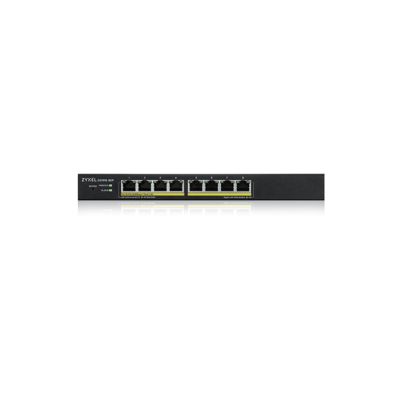 ZYXEL GS1915-8EP, 8-PORT GBE POE SMART HYBRID MODE SWITCH, STANDALONE OR NEBULAFLEX CLOUD, 60 WATT 802.3AT, DESKTOP, FANLESS