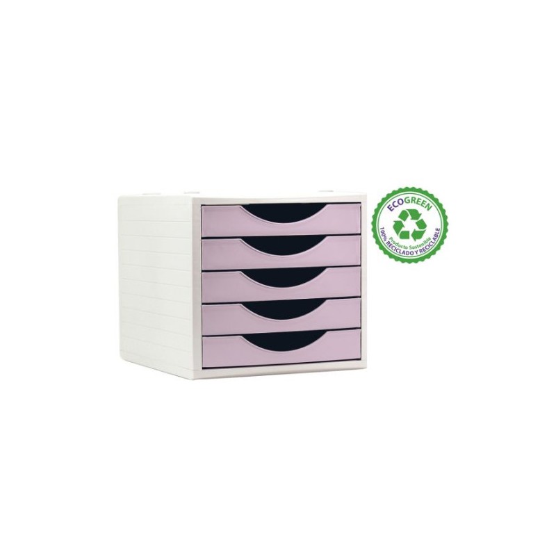 MÓDULO ECOGREEN 100% RECICLADO Y RECICLABLE 5 CAJONES ROSA PASTEL 340X270X260 MM ARCHIVO 2000 4005 RS PS