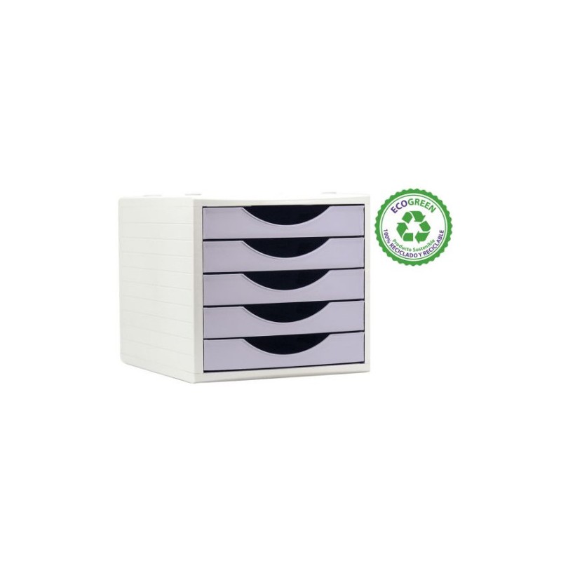 MÓDULO ECOGREEN 100% RECICLADO Y RECICLABLE 5 CAJONES MALVA PASTEL 340X270X260 MM ARCHIVO 2000 4005 ML PS