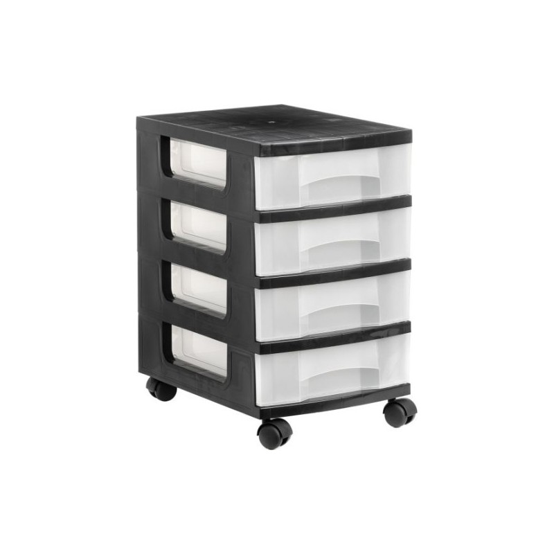 TORRE DE ALMACENAJE 4 CAJONES DE 6 LITROS NEGRO/TRANSLÚCIDO 390X290X480 MM ARCHIVO 2000 1104R CS TL