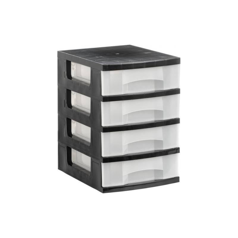 TORRE DE ALMACENAJE 4 CAJONES DE 6 LITROS NEGRO/TRANSLÚCIDO 390X290X430 MM ARCHIVO 2000 1104 CS TL