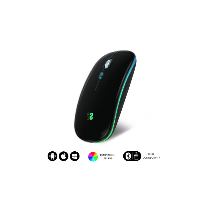 RATÓN ÓPTICO INALÁMBRICO 2.4G Y BT RGB LED DUAL FLAT MOUSE BLACK